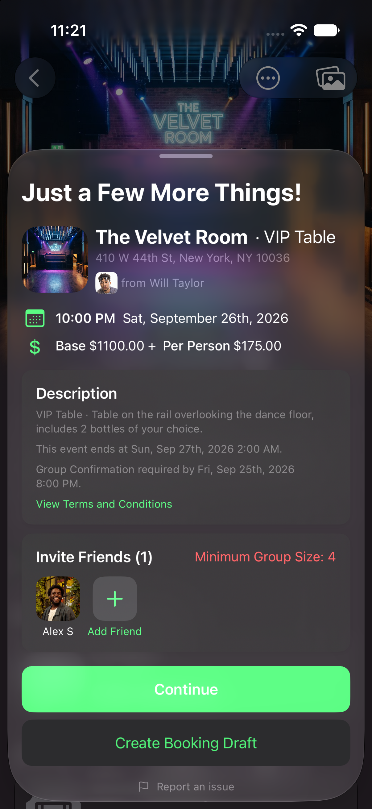 Booking a listing in the Down app