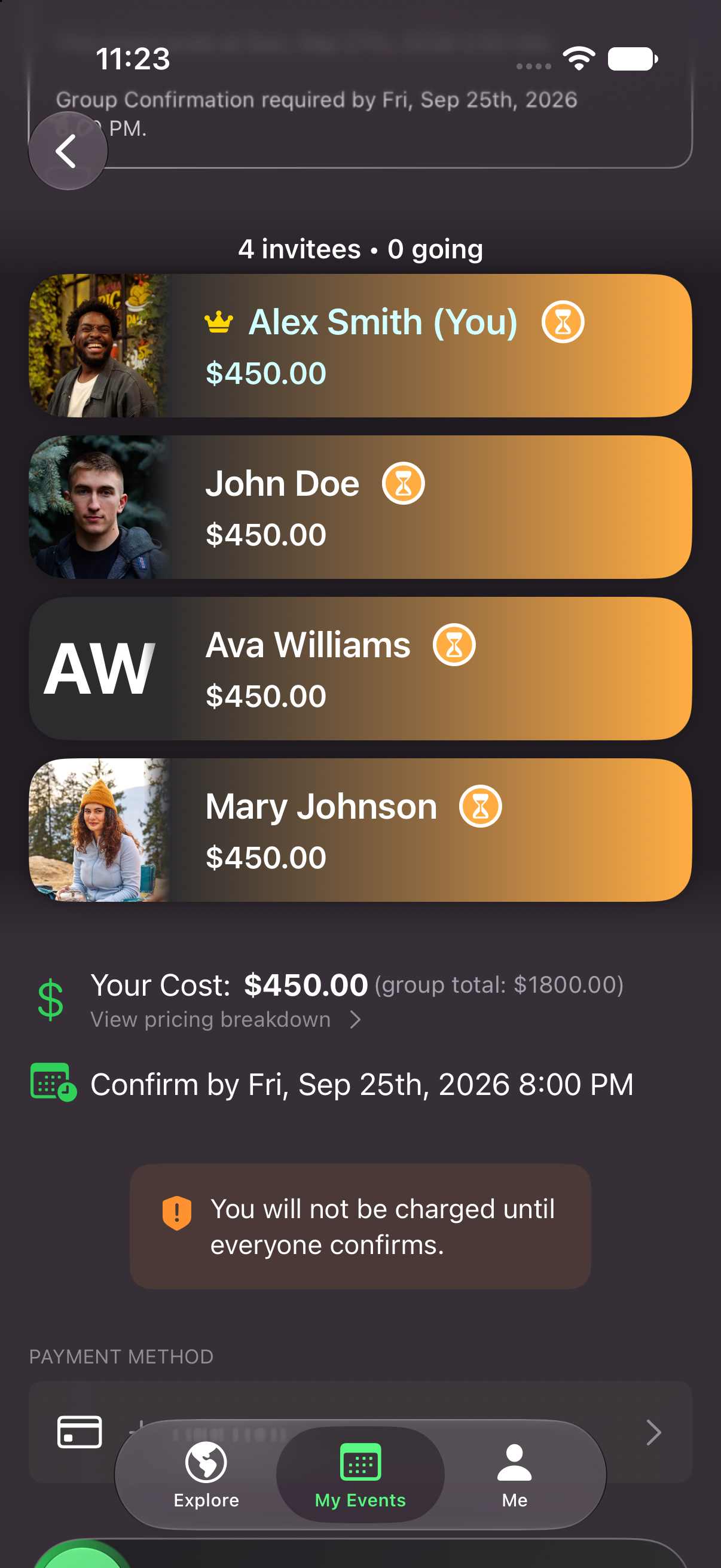 Planning with friends in the Down app